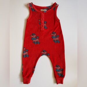 Hugo Loves Tiki Unisex Baby Red Terry Long Leg Romper - Poodle Print - 3-6M